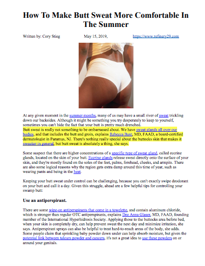 Dr. Rebecca Baxt comments on How To Make Butt Sweat More Comfortable In The Summer